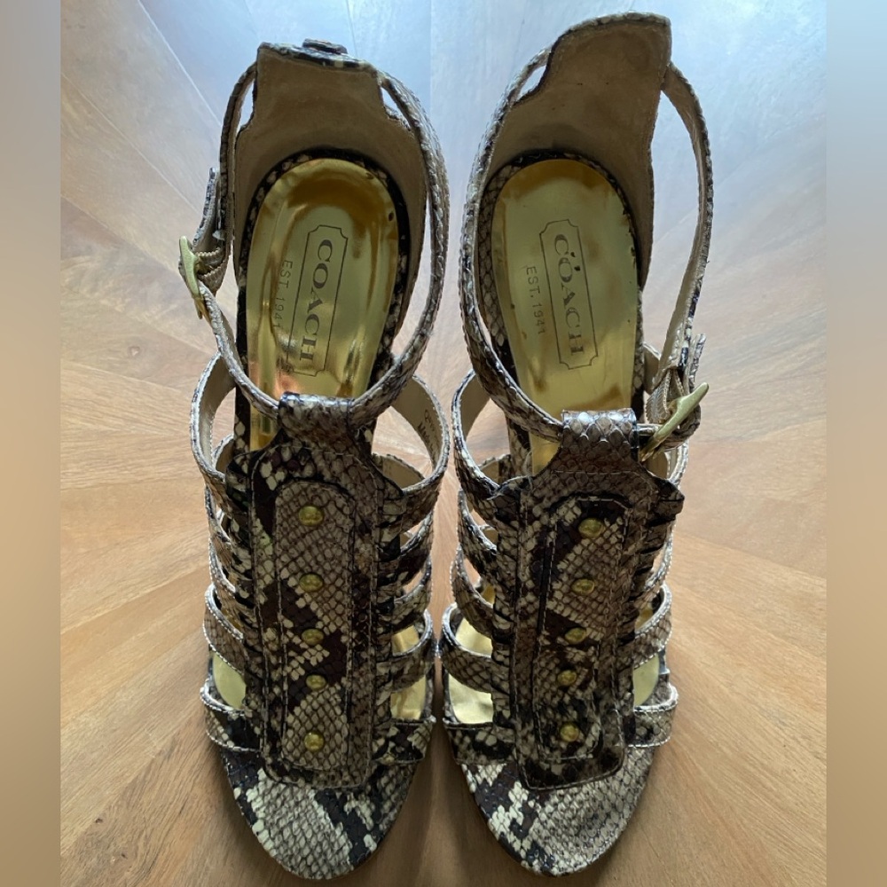 Coach Women's Snakeskin Jenkins Heels - Brown and Cream